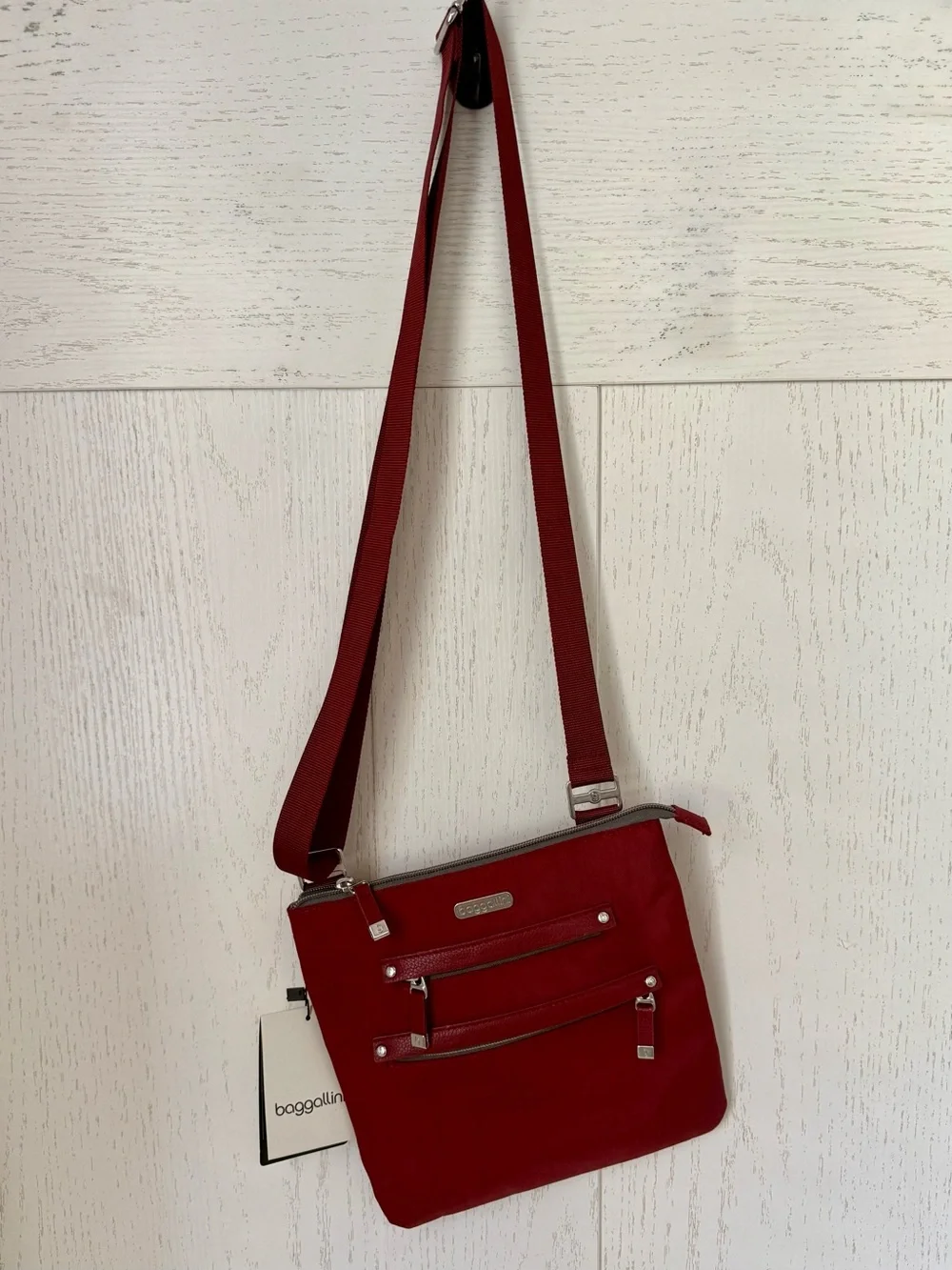Baggallini burgundy Compact Crossbody with Multiple Zip Pockets